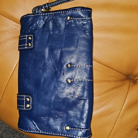 Rafe Blue Faux Leather Double Buckle Clutch Wallet - Picture 2 of 7